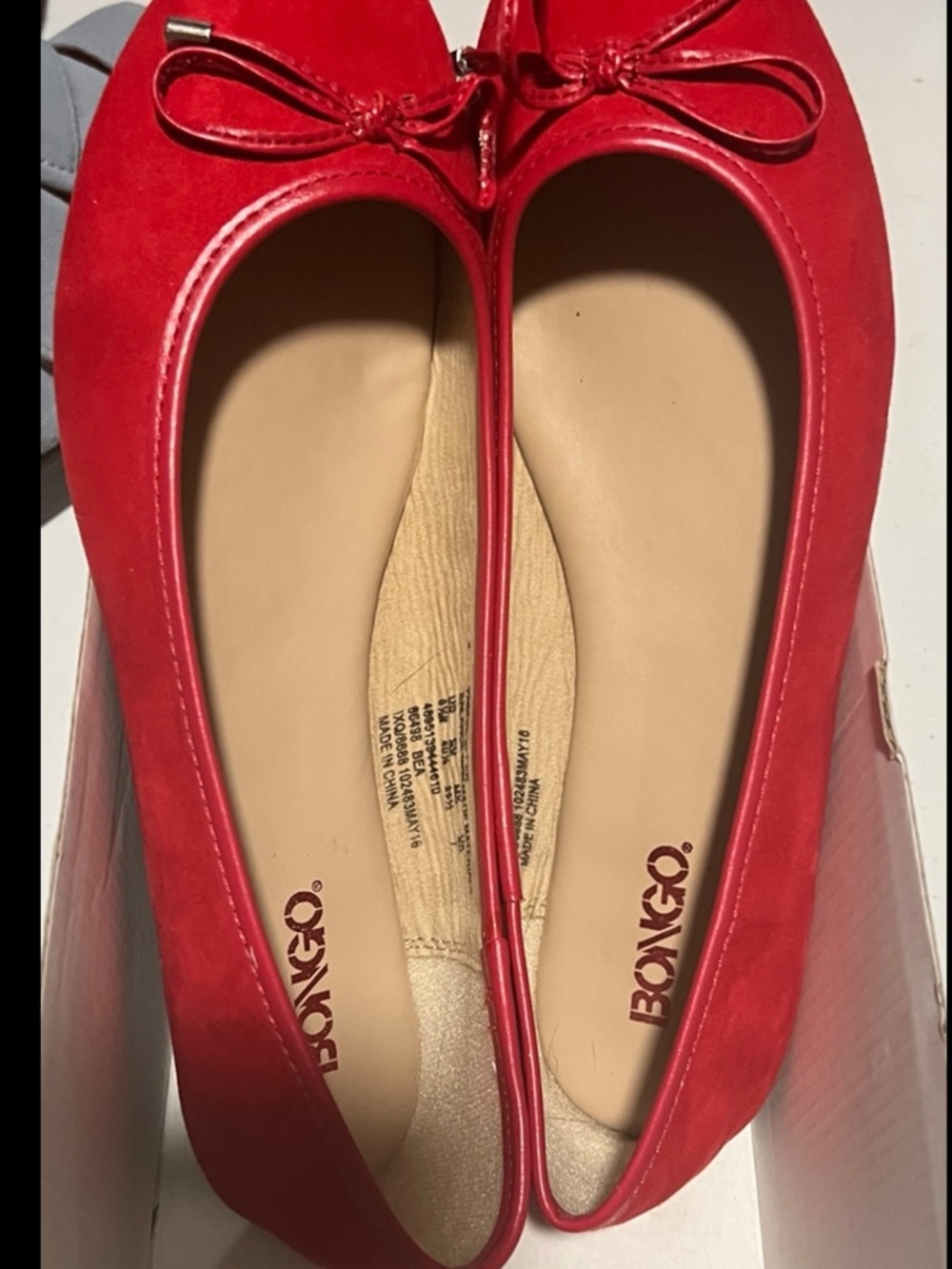 BONGO Red Suede Ballet Flats with Bow